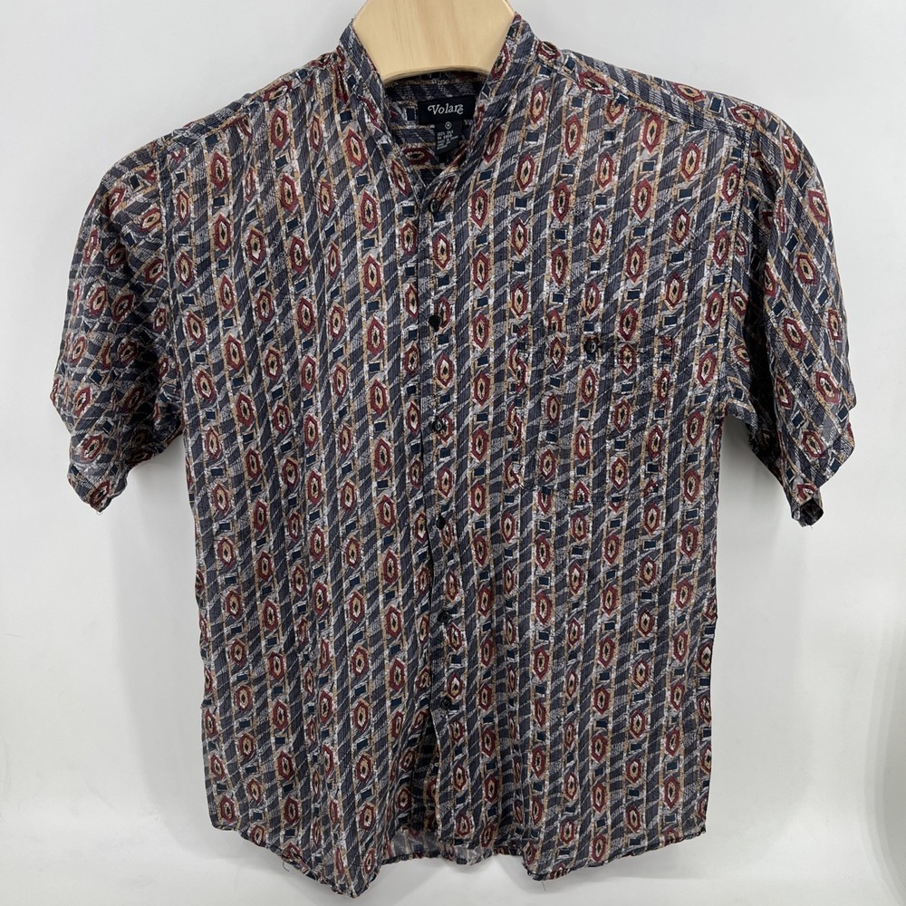 Vintage Volare 100% Silk Shirt Mens MediumGolf Button Up Short Sleeve Multicolor